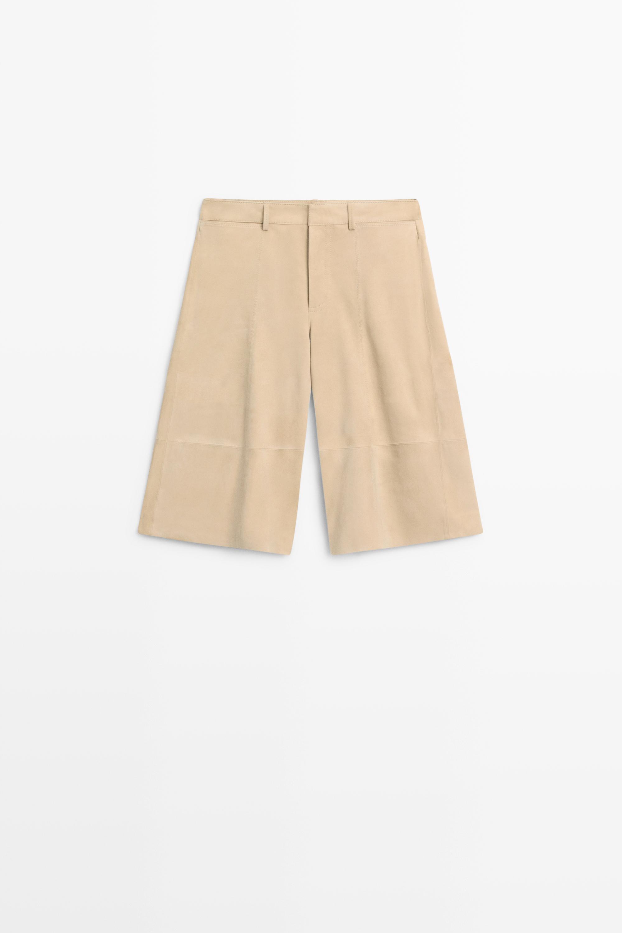 Bermuda long en cuir finition daim